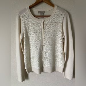 Banana Republic Women’s Cream Lace Front Cardigan Sweater Size Medium